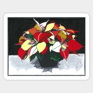 POINSETTIAS - POINSETTIA PAINTING - BLACK, GREY, RED, & GREEN Sticker